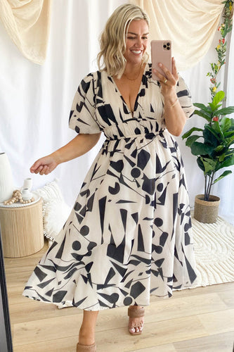 Real Love Print Puffärmel Maxi Kleid