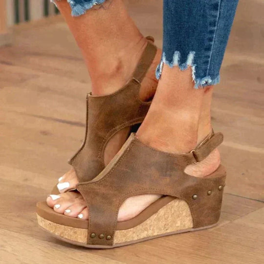 Leder Keilabsatz Sandalen