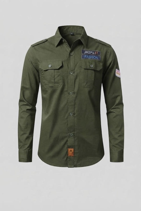 Herren Langarm Utility-Shirt mit Schulterklappen und Brusttaschen Nord Taschen
