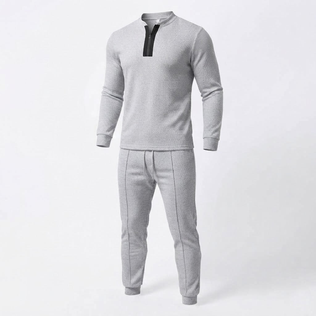 Herren Athletic Slim Lounge Set mit Halb-Reißverschluss Henley und schmal geschnittenen Jogginghosen Nord Taschen