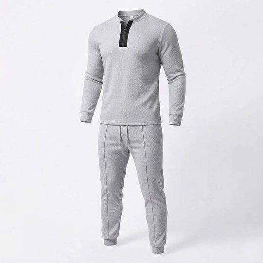 Herren Athletic Slim Lounge Set mit Halb-Reißverschluss Henley und schmal geschnittenen Jogginghosen Nord Taschen
