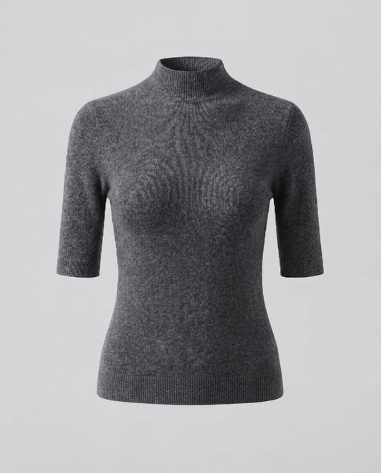 Damen Halbarm Feinstrickpullover mit kurzem Stehkragen und figurbetonter Passform Nord Taschen