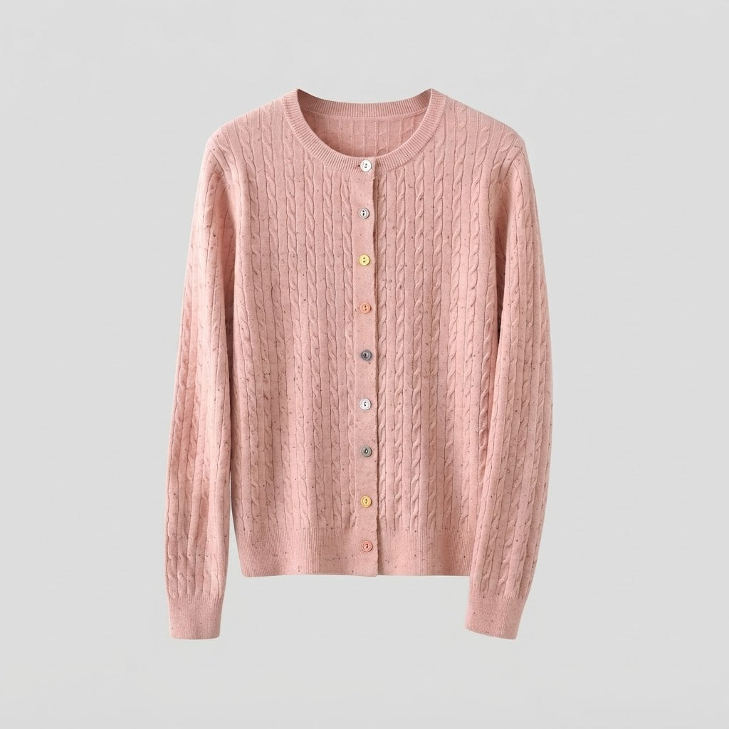 Damen Feinstrick-Cardigan mit Zopfmuster und bunten Knöpfen Nord Taschen