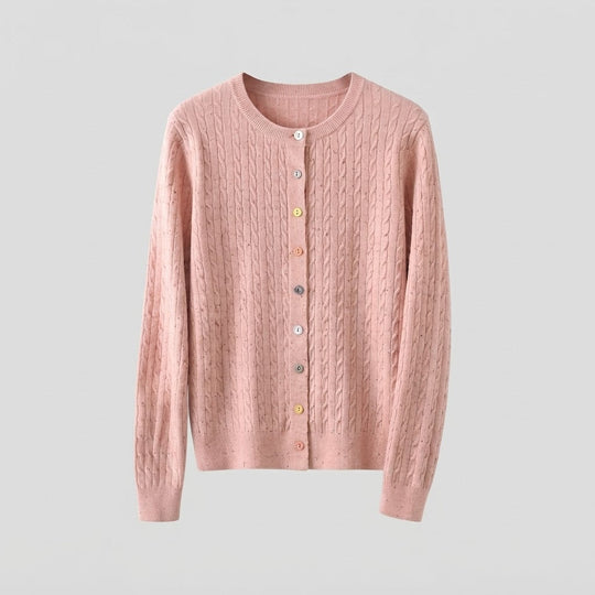 Damen Feinstrick-Cardigan mit Zopfmuster und bunten Knöpfen Nord Taschen