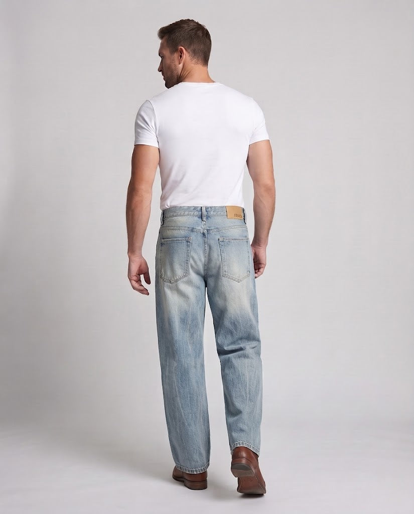 Herren Extraweite Palazzodenim-Jeans mit tiefem Schritt, distressed Kniezonen und Vintage-Waschung Nord Taschen
