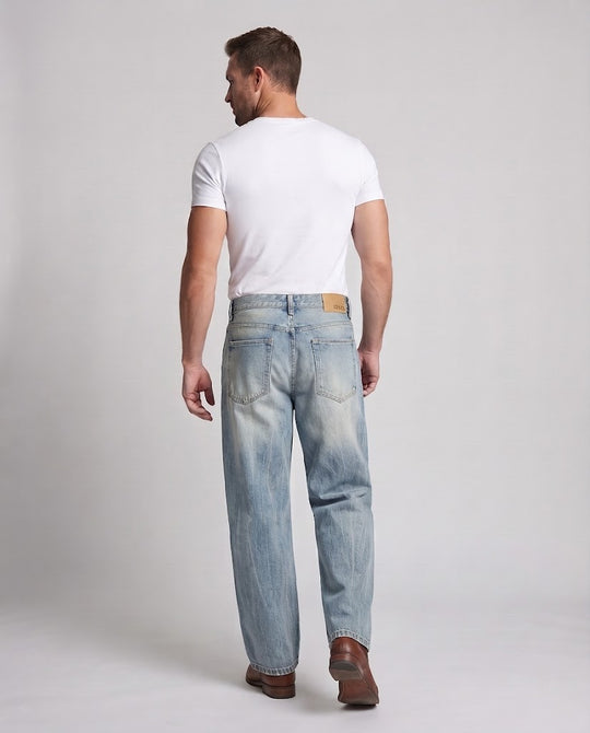Herren Extraweite Palazzodenim-Jeans mit tiefem Schritt, distressed Kniezonen und Vintage-Waschung Nord Taschen