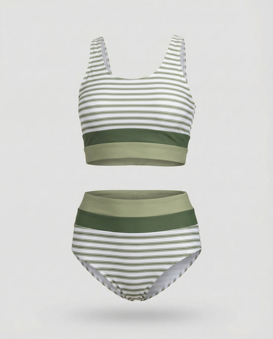 Gestreiftes Reißverschluss-Rücken Schick Bikini Set