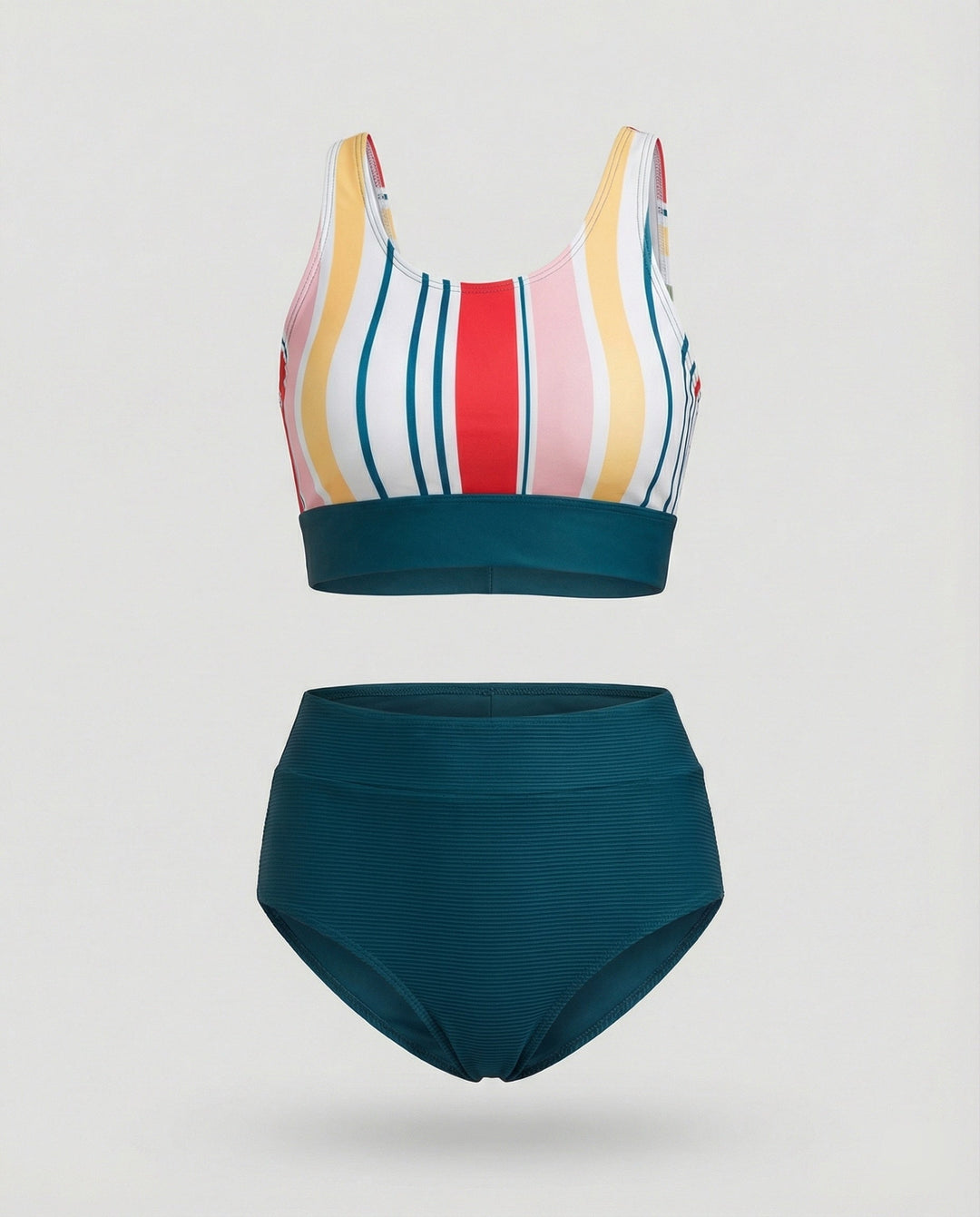 Gestreiftes Reißverschluss-Rücken Schick Bikini Set