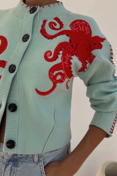 Strandstrick-Cardigan mit nautischem Oktopus-Design