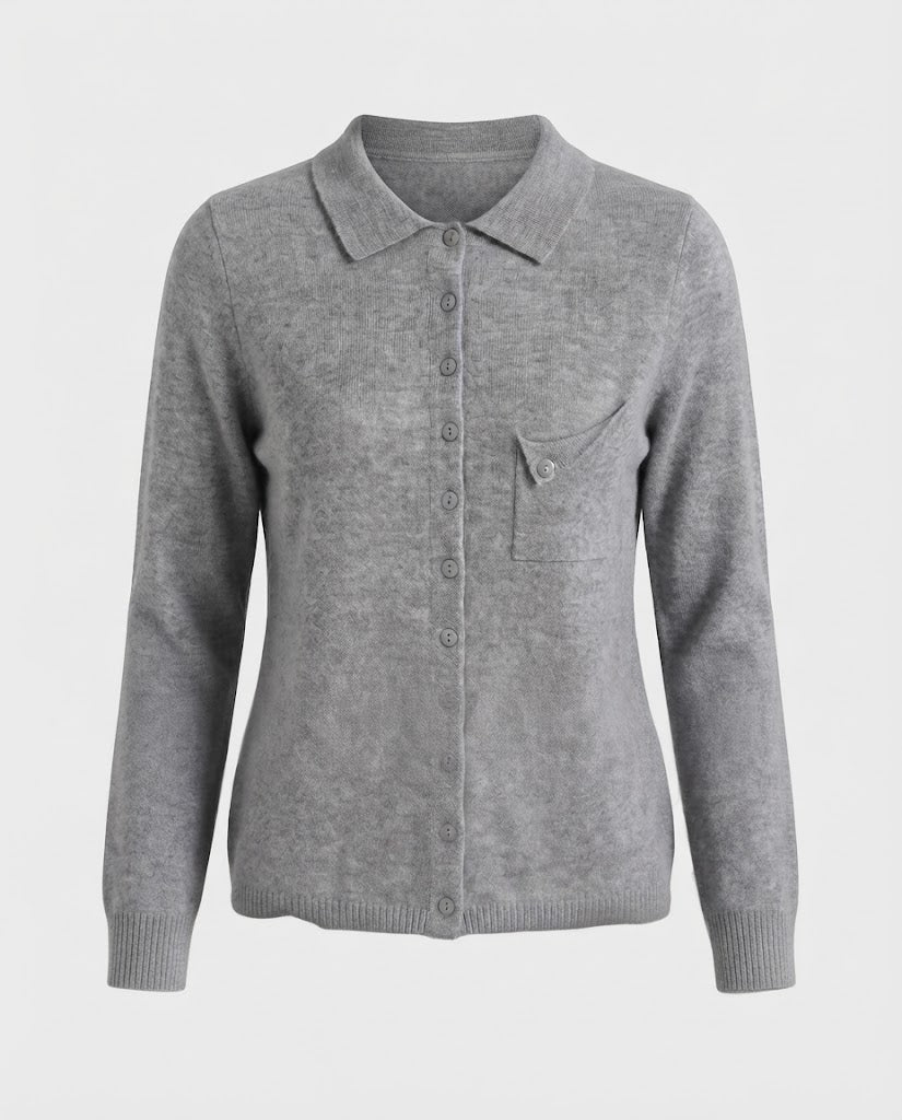 Damen Feinstrick-Cardigan mit Polokragen, 3/4-Arm und dezenter Brusttasche Nord Taschen