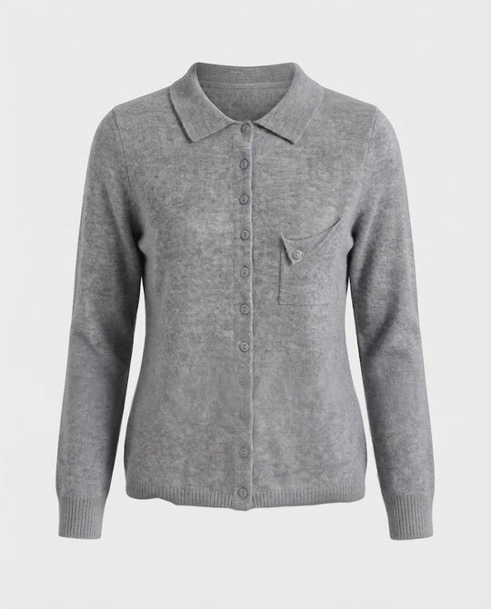 Damen Feinstrick-Cardigan mit Polokragen, 3/4-Arm und dezenter Brusttasche Nord Taschen