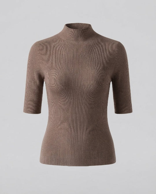 Damen Halbarm Feinstrickpullover mit kurzem Stehkragen und figurbetonter Passform Nord Taschen