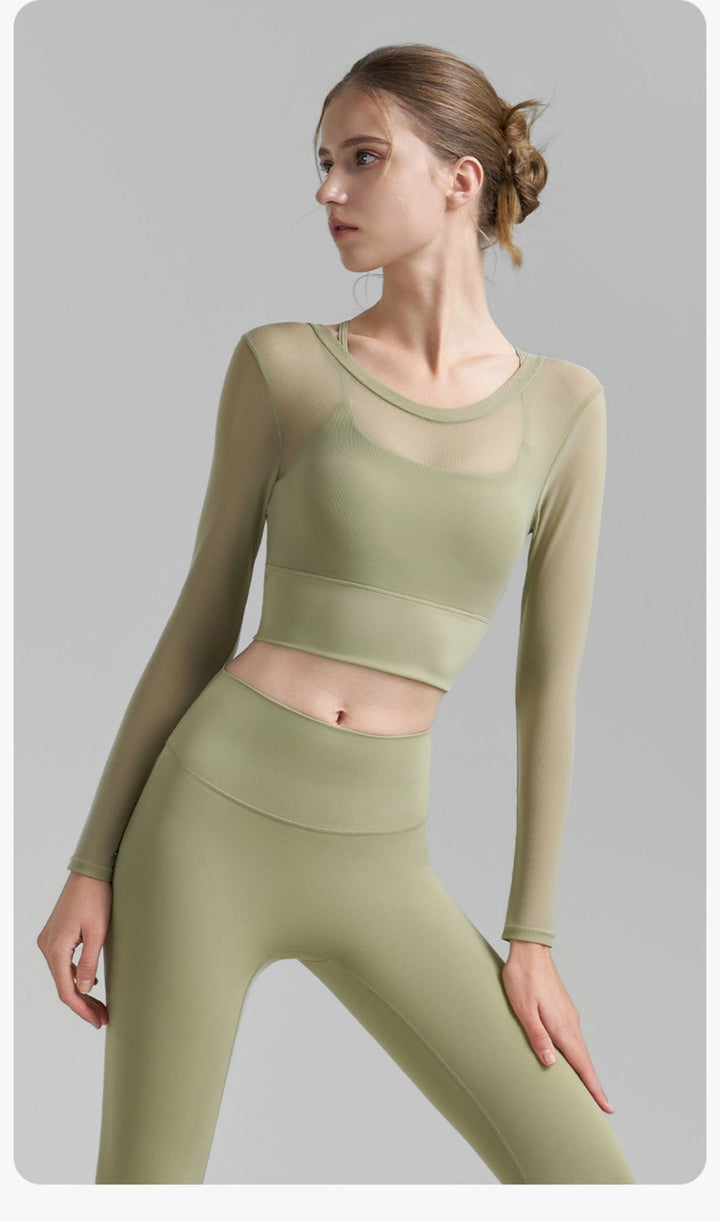 Fake zwei sexy Mesh-Yoga-Kleidung