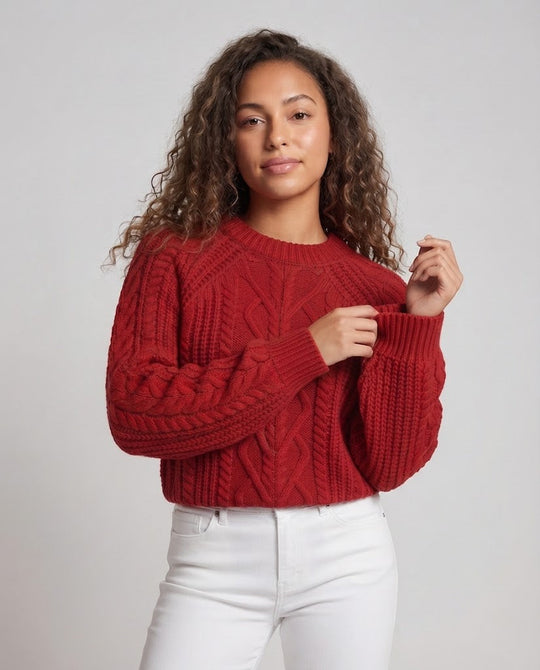 Damen Boxy-Pullover mit Zopfstruktur, Ajour‑Einsatz und weichem Flor Nord Taschen