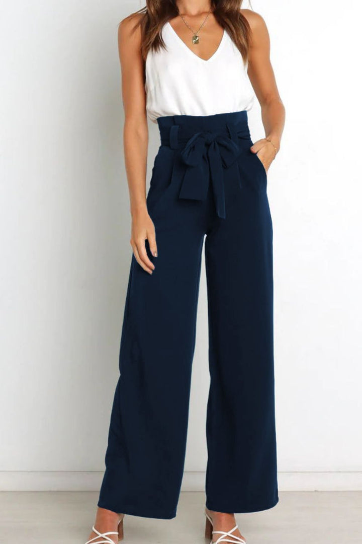 Hohe Taille Paperbag Hose mit Schleifendetail