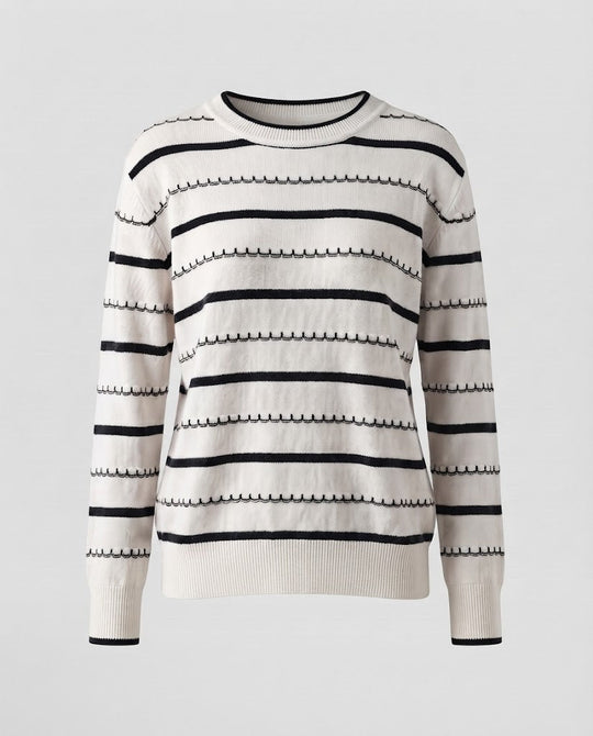 Damen Gestreifter Feinstrickpullover mit Ziernaht und Rundhalsausschnitt Nord Taschen