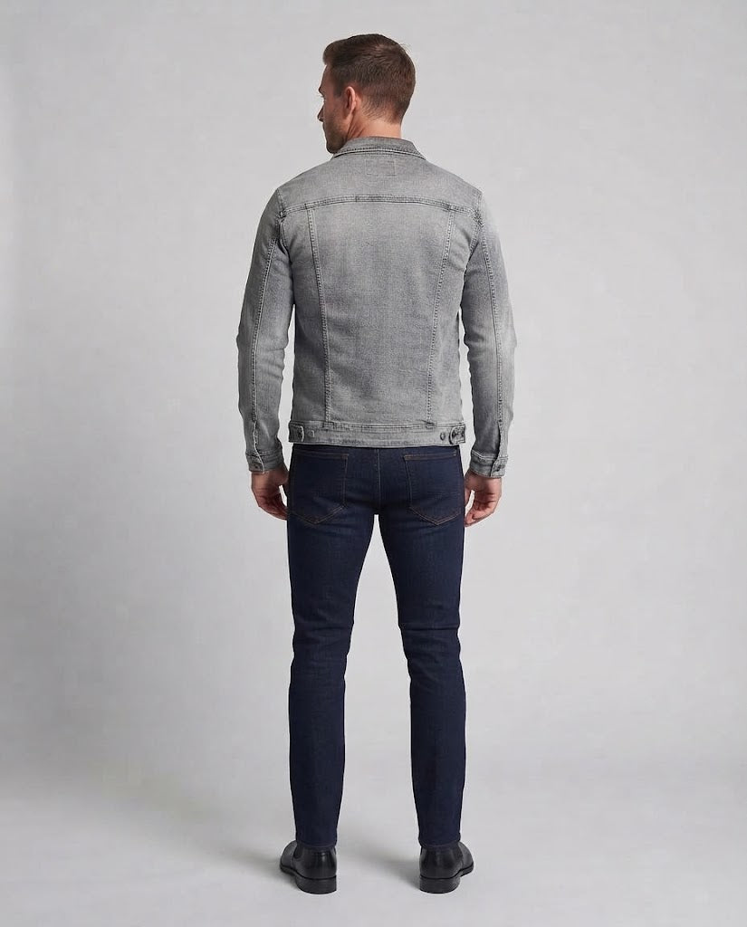 Herren Denim-Truckerjacke mit Vintage-Wash, Pattentaschen und geradem Schnitt Nord Taschen