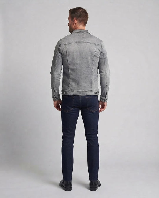 Herren Denim-Truckerjacke mit Vintage-Wash, Pattentaschen und geradem Schnitt Nord Taschen