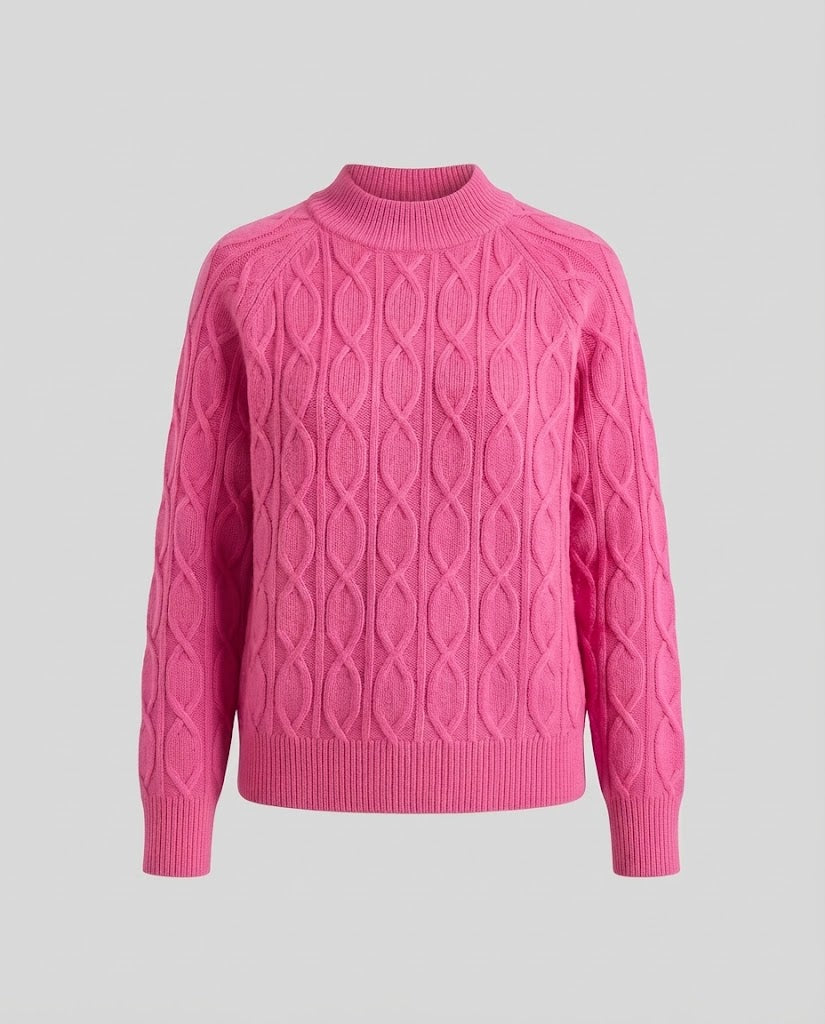 Damen Feinstrick-Pullover mit Zopfmuster und Stehkragen Nord Taschen