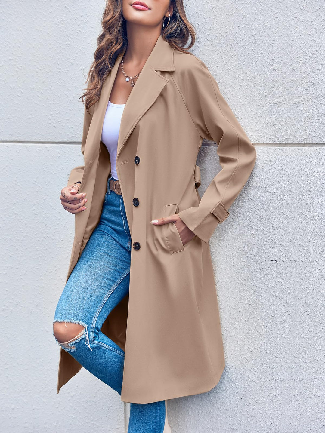 doppelte Reihe Trenchcoat für Damen - mit Gürtel in der Taille - Vittorelli