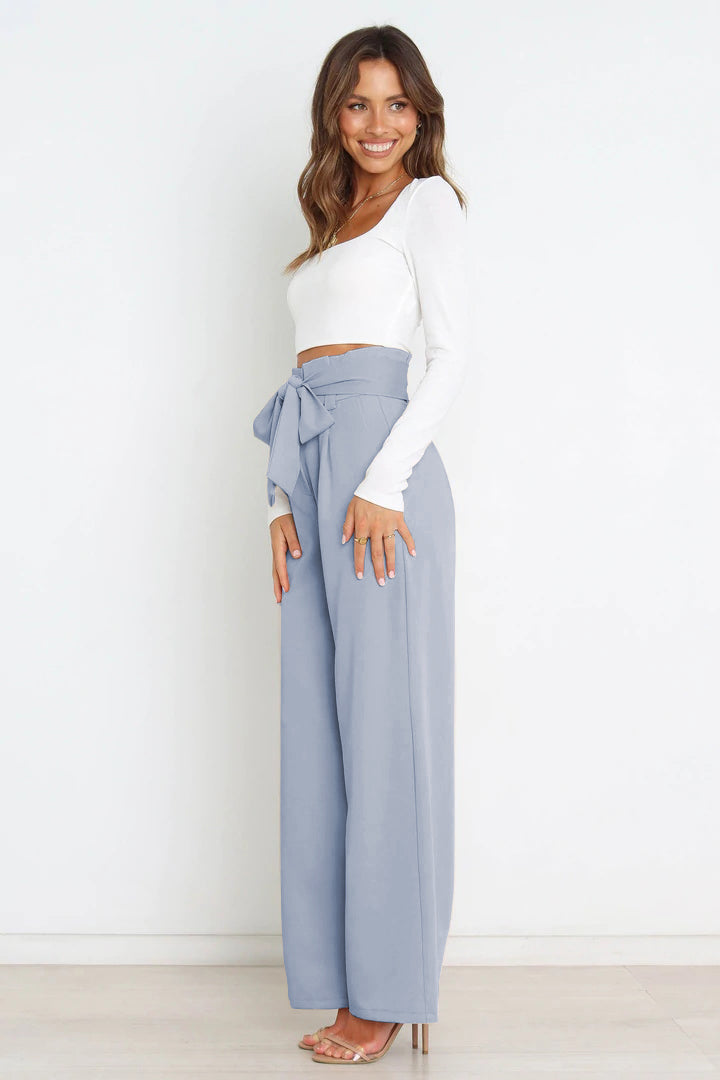 Hohe Taille Paperbag Hose mit Schleifendetail