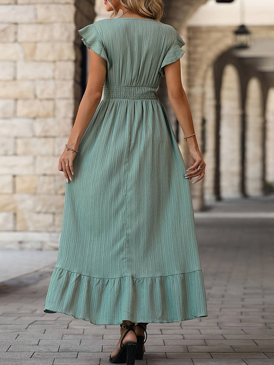 Nord Taschen | V-Ausschnitt Rüschenkleid mit Kurzen Ärmeln für Frauen