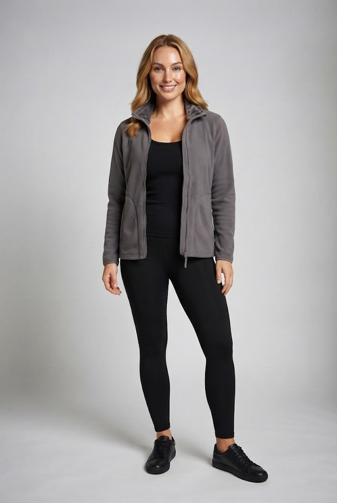 Damen Flauschige Fleecejacke mit Teddyfutter, Stehkragen und Reißverschluss Nord Taschen