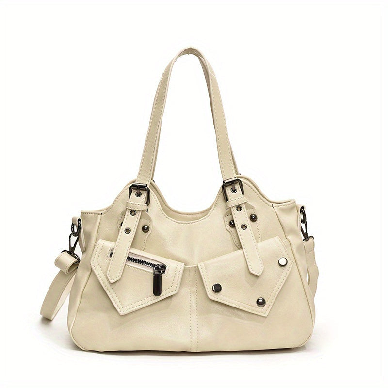 Nord Taschen | Vegane Rindsleder Hobo-Tasche, Motorradstil Schultertasche