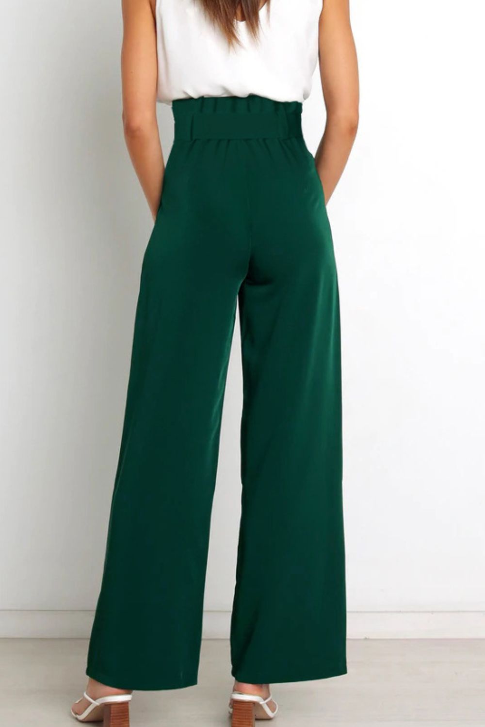 Hohe Taille Paperbag Hose mit Schleifendetail