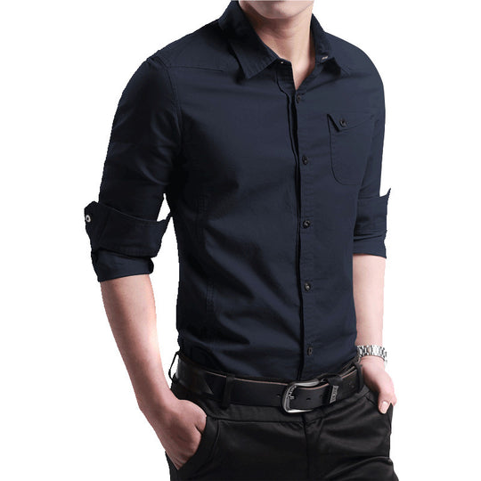 Herren Slim-Fit Business-Hemd mit Kentkragen und aufgesetzter Brusttasche Nord Taschen