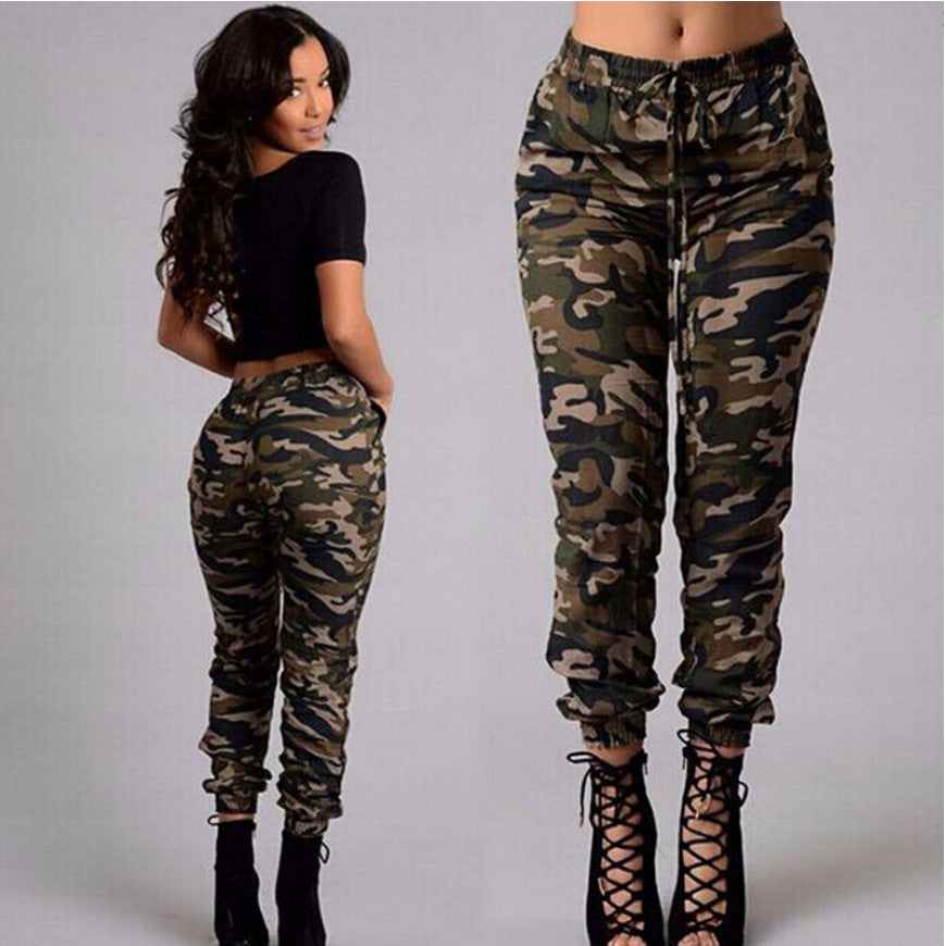 Damen Cargohose im Camouflage-Jogger-Stil mit Tunnelzug und elastischen Bündchen Nord Taschen