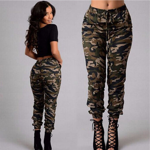 Damen Cargohose im Camouflage-Jogger-Stil mit Tunnelzug und elastischen Bündchen Nord Taschen