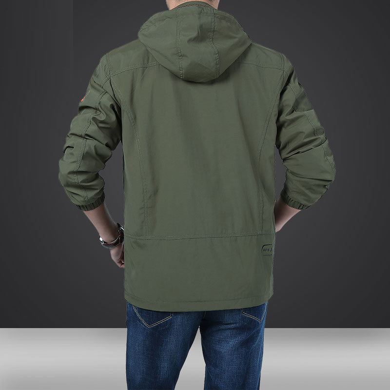 Herren leichte Kapuzen-Utility-Jacke mit Windschutz und Mehrfachtaschen Nord Taschen
