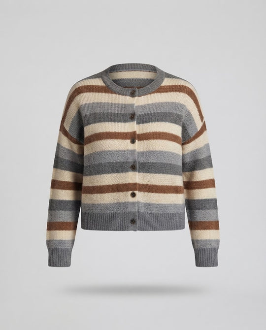 Damen Kurze Cardigan im Retro-Streifen-Look mit Rippenbündchen Nord Taschen
