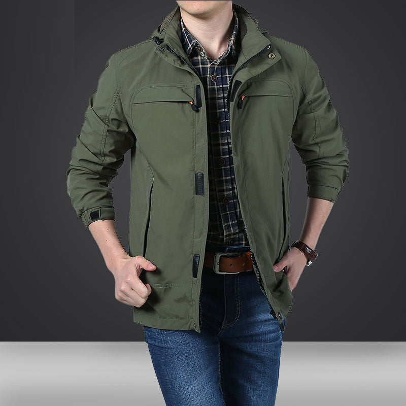 Herren leichte Kapuzen-Utility-Jacke mit Windschutz und Mehrfachtaschen Nord Taschen
