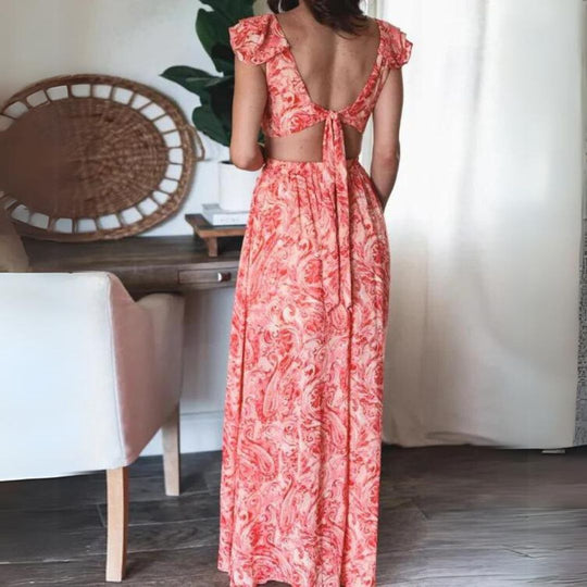 G Nord Taschenlümtes Maxikleid mit Rüschenärmeln und ausgeschnittener Taille