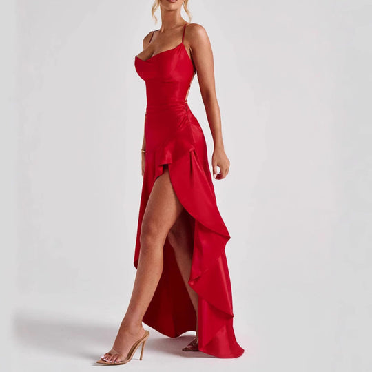 Rückenauschnitt Rüschen Unregelmäßiges Kleid
