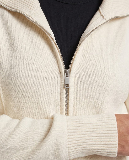 Damen Gerippter Reißverschluss-Cardigan mit weitem Umlegekragen Nord Taschen