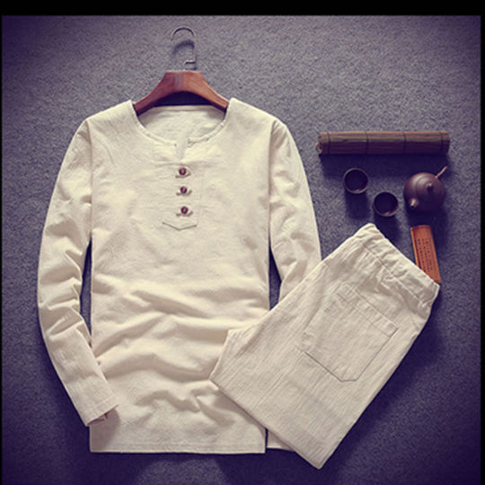 Herren Langärmeliges Henley-Hemd mit Stehkragen, Kurzknopfleiste und Relaxed Fit Nord Taschen