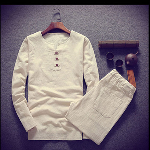 Herren Langärmeliges Henley-Loungewear-Oberteil mit Stehkragen und dekorativer Knopfleiste Nord Taschen