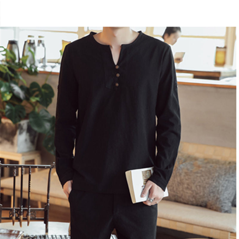 Herren Langärmeliges Henley-Hemd mit Stehkragen, Kurzknopfleiste und Relaxed Fit Nord Taschen