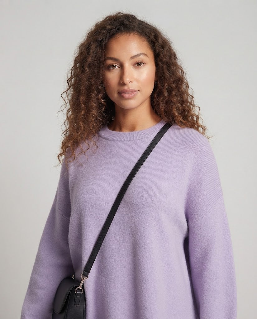 Damen Oversize Longpullover im Mohair‑Look mit Rundhals, überschnittener Schulter und seitlichem Schlitz Nord Taschen