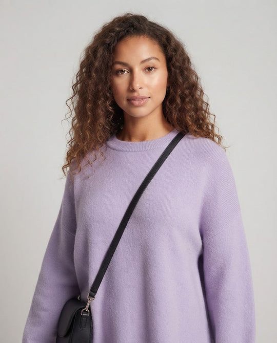 Damen Oversize Longpullover im Mohair‑Look mit Rundhals, überschnittener Schulter und seitlichem Schlitz Nord Taschen