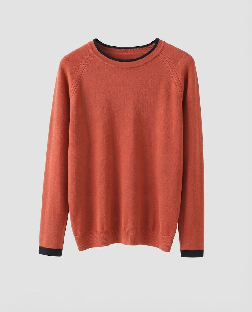 Damen Feiner Rundhalspullover mit kontrastierter Kantenblende und schmaler Silhouette Nord Taschen