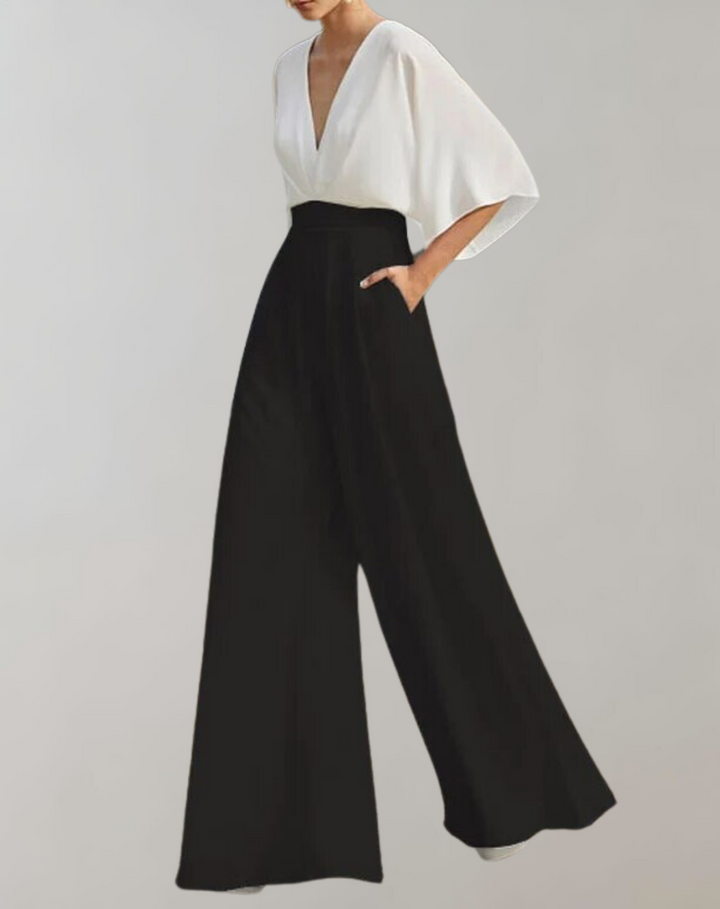 Nord Taschen Damen Jumpsuit mit V-Ausschnitt und weitem Bein