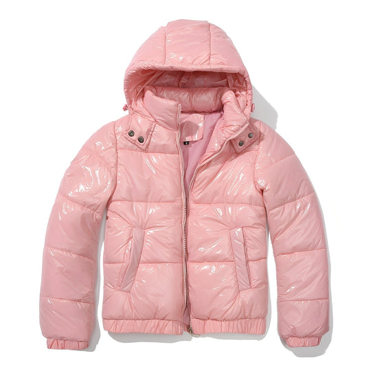 Elegante, glanzvolle Damenjacke mit Kapuze