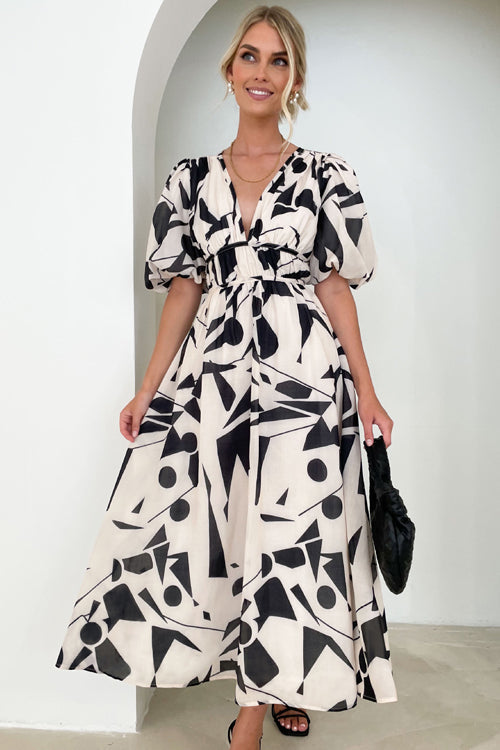 Real Love Print Puffärmel Maxi Kleid