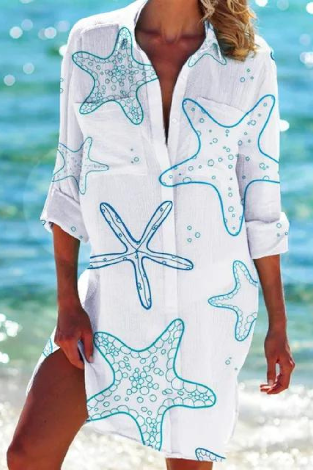 Nord Taschen - Lange Strandbluse mit Meeresmotiv