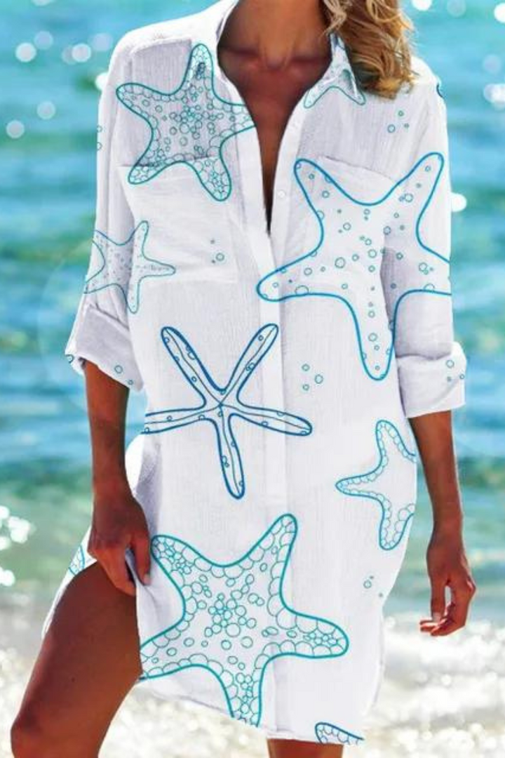Nord Taschen - Lange Strandbluse mit Meeresmotiv