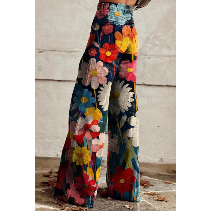 Damen bedruckte Jeanshose Helle Blumen